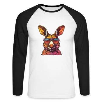 Funny Kangaroo Sunglasses - Unisex Long Sleeve Baseball T-Shirt - white/black - Front - Nik (191cm)