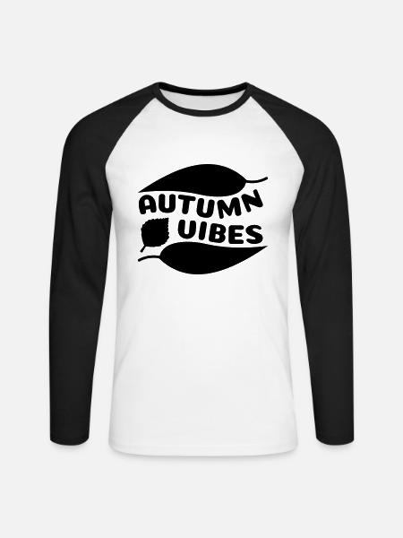 Autumn vibes (curved leaves) - Unisex Long Sleeve Baseball T-Shirt - white/black