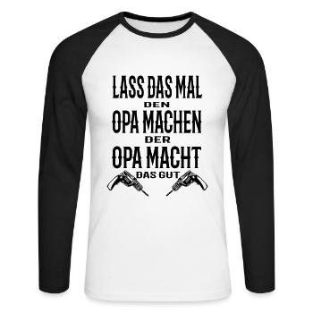 Opa - Unisex Baseballshirt langarm - Weiß/Schwarz - Vorne - Nik (191cm)