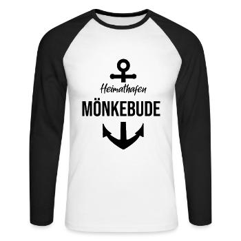 Mönkebude Heimathafen - Unisex Baseballshirt langarm - Weiß/Schwarz - Vorne - Nik (191cm)