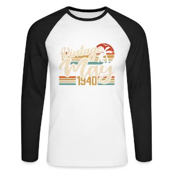 Jahrgang Geburtstag Mai 1940 Geboren im Mai 1940 - Unisex Baseballshirt langarm - Weiß/Schwarz - Vorne - Nik (191cm)