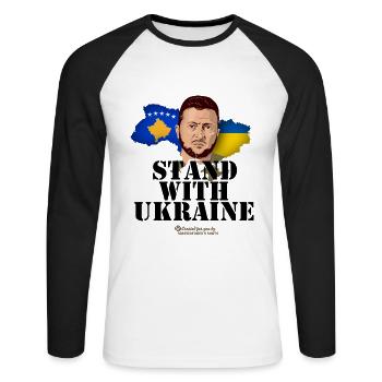 Ukraine Kosovo T-Shirt - Unisex Baseballshirt langarm - Weiß/Schwarz - Vorne - Nik (191cm)