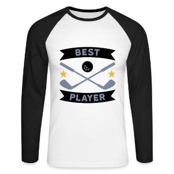 Meilleur joueur de golf (bannières, étoiles, clubs de golf) - T-shirt baseball manches longues Homme - blanc/noir - Devant - Nik (191cm)