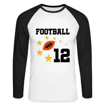 Football 12 (Football, Sterne) - Unisex Baseballshirt langarm - Weiß/Schwarz - Vorne - Nik (191cm)