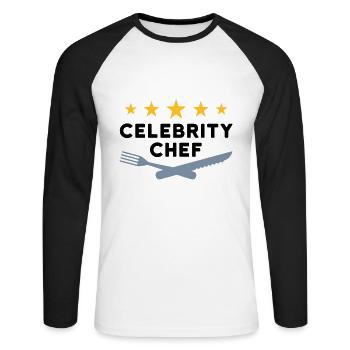Celebrity chef (fünf Sterne, Gabel, Messer) - Unisex Baseballshirt langarm - Weiß/Schwarz - Vorne - Nik (191cm)