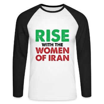 Women Life Freedom Iran Women's Rights - Unisex Long Sleeve Baseball T-Shirt - white/black - Front - Nik (191cm)