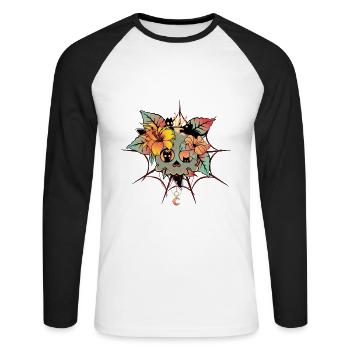 Cats, Skull, Halloween, Cat House, Spider Web - Unisex Long Sleeve Baseball T-Shirt - white/black - Front - Nik (191cm)