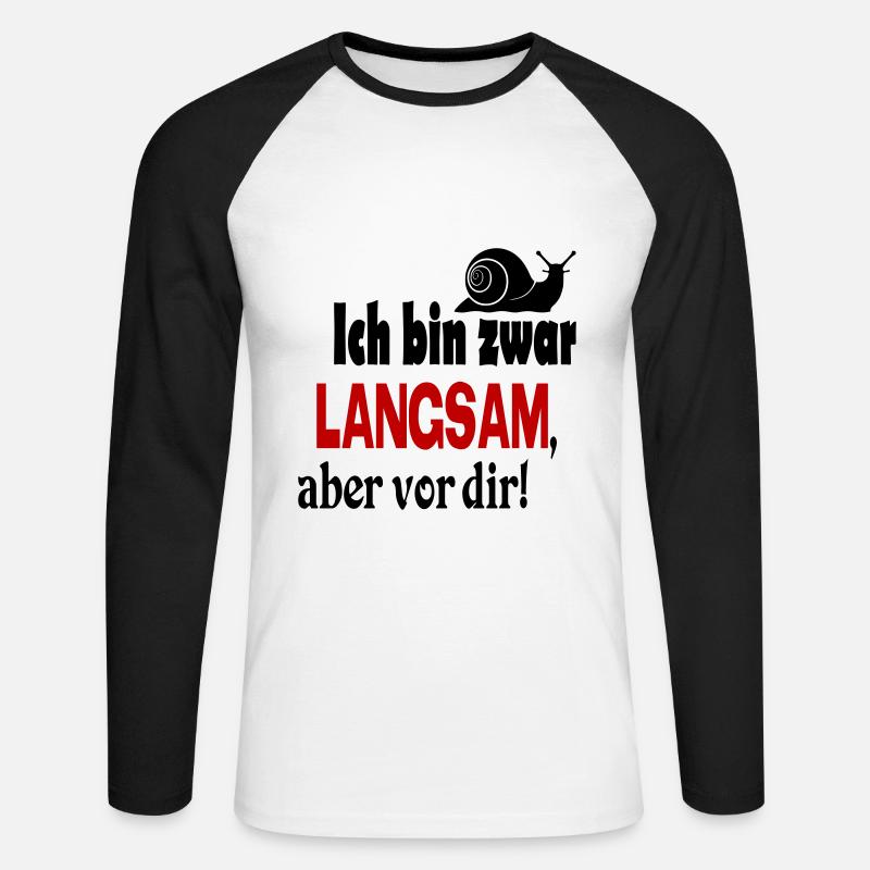 Schnecke Sprüche Ich bin langsam - Unisex Baseballshirt langarm - Weiß/Schwarz