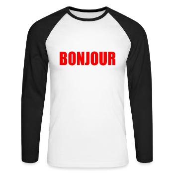 Bonjour - T-shirt baseball manches longues Homme - blanc/noir - Devant - Nik (191cm)