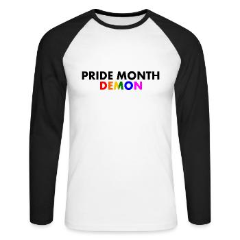 pride month demon - Unisex Baseballshirt langarm - Weiß/Schwarz - Vorne - Nik (191cm)