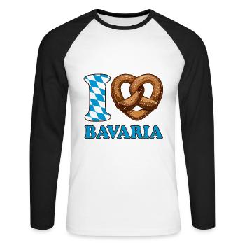 J’aime le bretzel de Bavière - Coeur - Dire - T-shirt baseball manches longues Homme - blanc/noir - Devant - Nik (191cm)