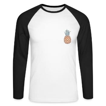 Vecteur ananas - T-shirt baseball manches longues Homme - blanc/noir - Devant - Nik (191cm)