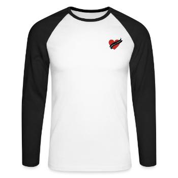 Demoiselle d’honneur cœur rouge et ruban - T-shirt baseball manches longues Homme - blanc/noir - Devant - Nik (191cm)