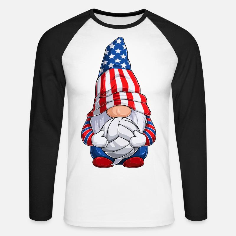 Gnome mit Volleyball oder Beachvolleyball - Unisex Baseballshirt langarm - Weiß/Schwarz
