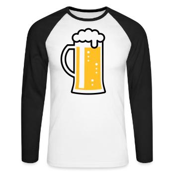 Chope de bière (Bière / Chope de bière / Verre à bière / L / 3C) - T-shirt baseball manches longues Homme - blanc/noir - Devant - Nik (191cm)