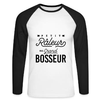 Petit râleur mais grand bosseur - T-shirt baseball manches longues Homme - blanc/noir - Devant - Nik (191cm)