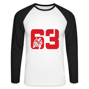 63 Moto Moto Moto n° 63 - T-shirt baseball manches longues Homme - blanc/noir - Devant - Nik (191cm)