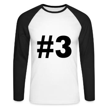 #3 - Unisex Long Sleeve Baseball T-Shirt - white/black - Front - Nik (191cm)
