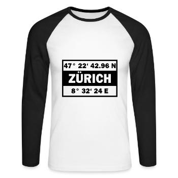 Zurich coordonne la Suisse Ville de Zurich - T-shirt baseball manches longues Homme - blanc/noir - Devant - Nik (191cm)