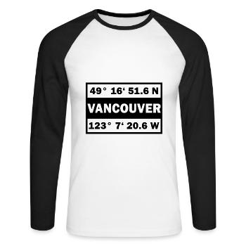 Vancouver coordonne la ville Canada Vancouver - T-shirt baseball manches longues Homme - blanc/noir - Devant - Nik (191cm)