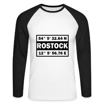 Rostock Koordinaten Hansestadt Rostock - Unisex Baseballshirt langarm - Weiß/Schwarz - Vorne - Nik (191cm)