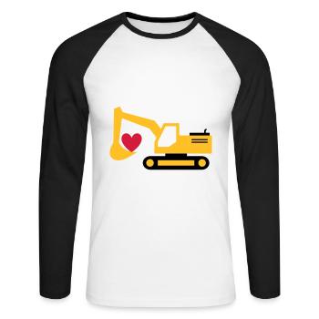 ★ Design colors can be changed ★ Excavator, heart in shovel - Unisex Long Sleeve Baseball T-Shirt - white/black - Front - Nik (191cm)
