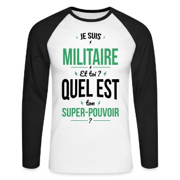 Je suis militaire - Super-pouvoir - T-shirt baseball manches longues Homme - blanc/noir - Devant - Nik (191cm)