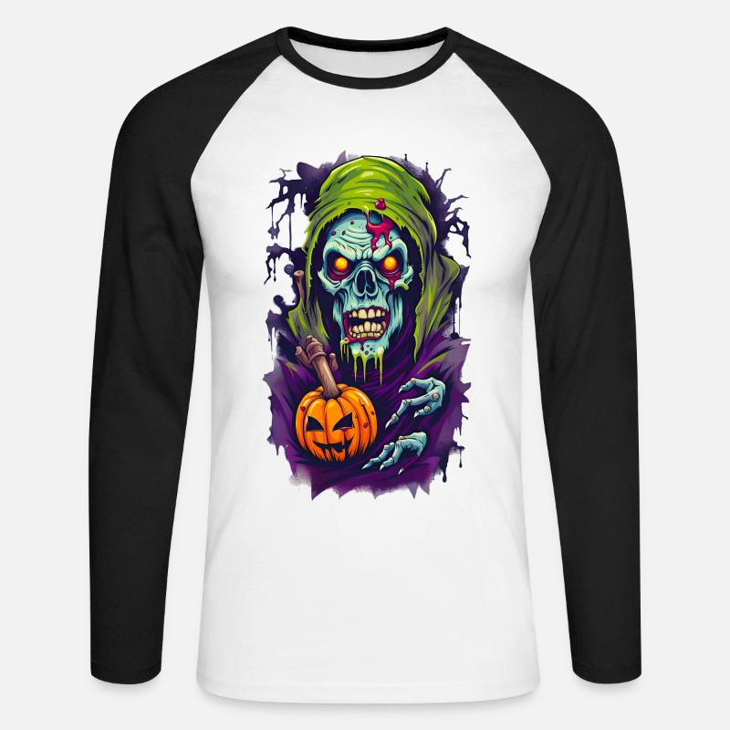 Halloween Horror Totenkopfschädel - Unisex Baseballshirt langarm - Weiß/Schwarz