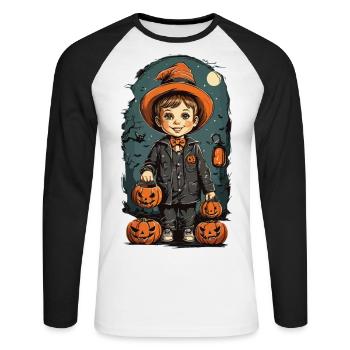 Rétro Halloween Kid Trick or Treat Design - T-shirt baseball manches longues Homme - blanc/noir - Devant - Nik (191cm)