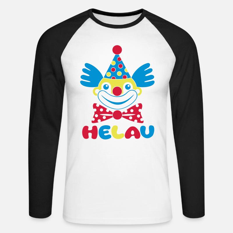 Fasching Karneval Clown HELAU 1, 2 oder 3 Farben - Unisex Baseballshirt langarm - Weiß/Schwarz