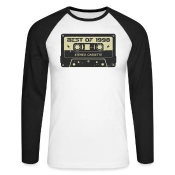 Cassette rétro 1998 vintage 1998 anniversaire 1998 - T-shirt baseball manches longues Homme - blanc/noir - Devant - Nik (191cm)