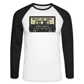 Cassette rétro 2011 millésime 2011 anniversaire 2011 - T-shirt baseball manches longues Homme - blanc/noir - Devant - Nik (191cm)