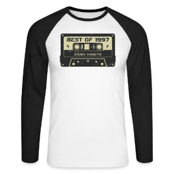Cassette rétro 1997 millésime 1997 anniversaire 1997 - T-shirt baseball manches longues Homme - blanc/noir - Devant - Nik (191cm)