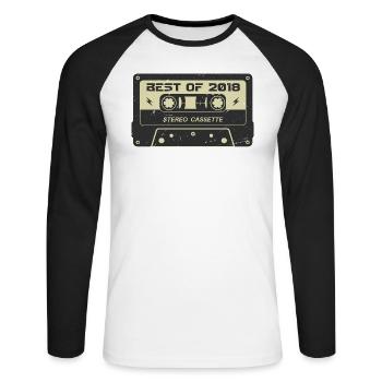 Cassette rétro 2018 millésime 2018 anniversaire 2018 - T-shirt baseball manches longues Homme - blanc/noir - Devant - Nik (191cm)
