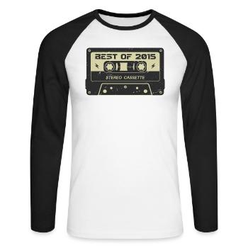 Cassette rétro 2015 millésime 2015 anniversaire 2015 - T-shirt baseball manches longues Homme - blanc/noir - Devant - Nik (191cm)
