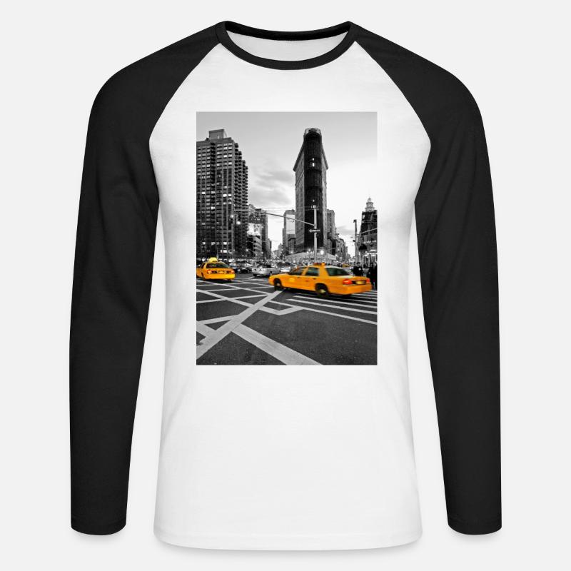 NYC Yellow Cabs Flat Iron Building - Unisex Baseballshirt langarm - Weiß/Schwarz