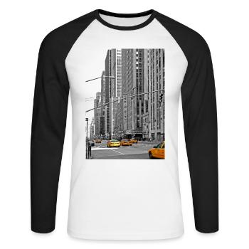NYC Yellow Cabs Radio City - Unisex Baseballshirt langarm - Weiß/Schwarz - Vorne - Nik (191cm)