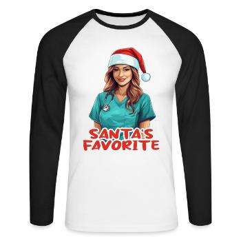 Frohe Weihnachten Krankenschwester - Unisex Baseballshirt langarm - Weiß/Schwarz - Vorne - Nik (191cm)