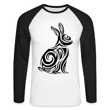 Hase Tribal Tattoo - Unisex Baseballshirt langarm - Weiß/Schwarz - Vorne - Nik (191cm)
