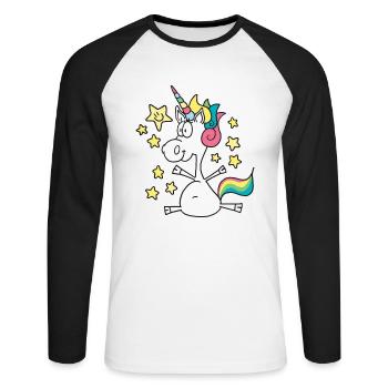 Licorne mignonne licorne paillettes poussière de fée - T-shirt baseball manches longues Homme - blanc/noir - Devant - Nik (191cm)