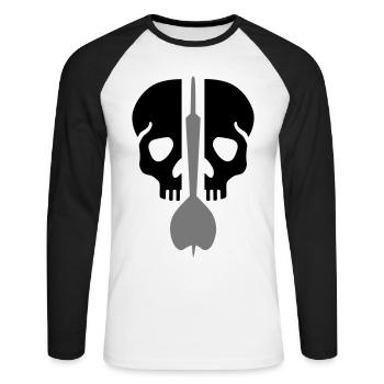 Geteilter Schädel und Dartpfeil - Unisex Baseballshirt langarm - Weiß/Schwarz - Vorne - Nik (191cm)