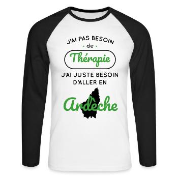 Pas besoin de thérapie Besoin aller en Ardèche - T-shirt baseball manches longues Homme - blanc/noir - Devant - Nik (191cm)