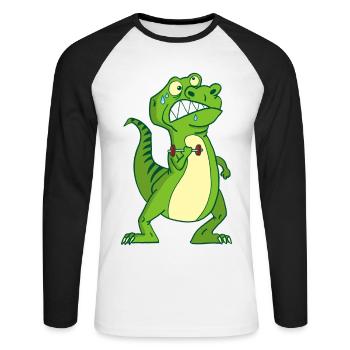 Die Stärke des Tyrannosaurus Rex - Unisex Baseballshirt langarm - Weiß/Schwarz - Vorne - Nik (191cm)