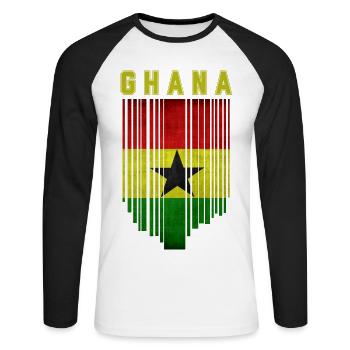 Ghana Flagge, ghanaischer Stolz - Unisex Baseballshirt langarm - Weiß/Schwarz - Vorne - Nik (191cm)