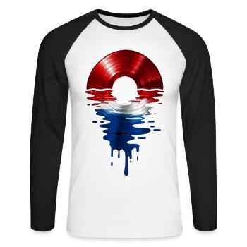 Vinyl Record Holland Design – Music & Flag - T-shirt baseball manches longues Homme - blanc/noir - Devant - Nik (191cm)