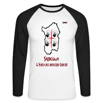 Sardegna L'Isola dei quattro Cuochi - Unisex Baseballshirt langarm - Weiß/Schwarz - Vorne - Nik (191cm)