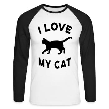 Chat Propriétaire de chat Amoureux des chats J’aime mon chat - T-shirt baseball manches longues Homme - blanc/noir - Devant - Nik (191cm)