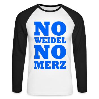 No weidel no merz - Unisex Baseballshirt langarm - Weiß/Schwarz - Vorne - Nik (191cm)
