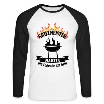 Grillmeister Martin lustiger Spruch Vorname - Unisex Baseballshirt langarm - Weiß/Schwarz - Vorne - Nik (191cm)