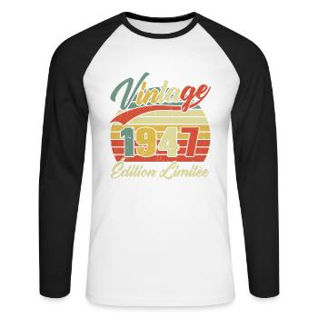 Cadeau D'anniversaire Vintage 1947 Édition Limitée - T-shirt baseball manches longues Homme - blanc/noir - Devant - Nik (191cm)